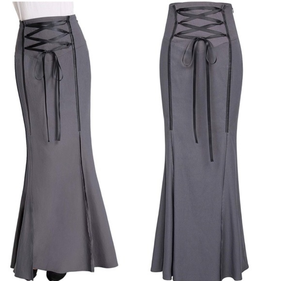 Gray Steampunk High Waist Victorian Mermaid Skirt - Picture 2 of 7